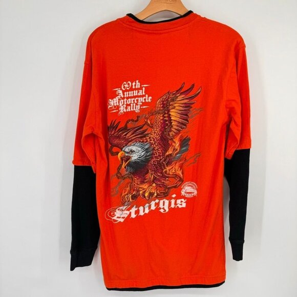Sturgis mens 2009 69th Annual Motorcycle Rally Long Sleeve Orange T-Shirt Size l - Picture 7 of 9